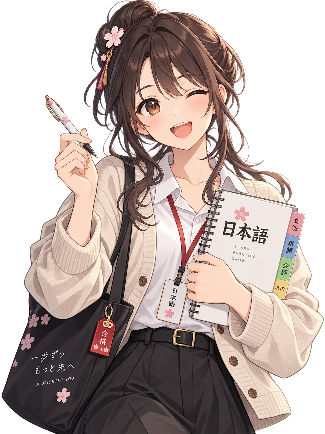 Pelajar Gemu Nihongo membawa buku bahasa Jepang
